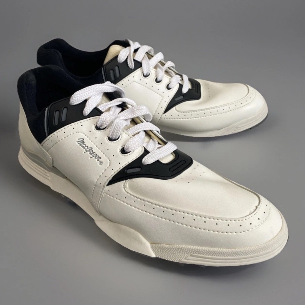 MacGregor Vintage Classic Mens Sz 12 White Black Lace Up Low Top Golf Cleats